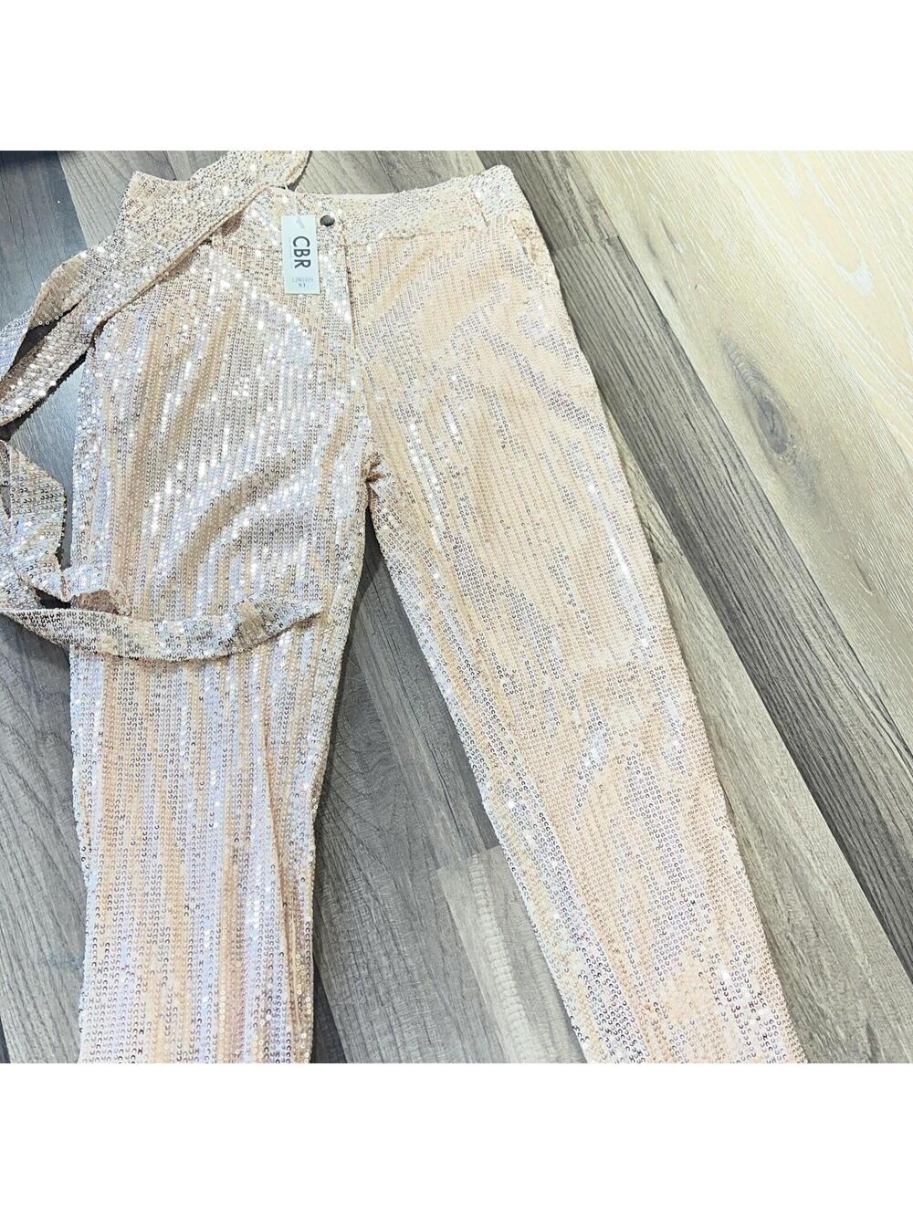 New Women's Sequin Pants Size XL Pink/Bronze